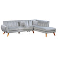 Benjara Lynn 2 Piece Sectional Sofa Set, Chaise Lounger, Tufted Velvet, Light Gray