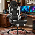 Gaming Chair for Adults and Teens, Ergonomic Leather Video Game Chairs with Footrest, Wide Seat, Reclining Back, Neck & Lumbar S
