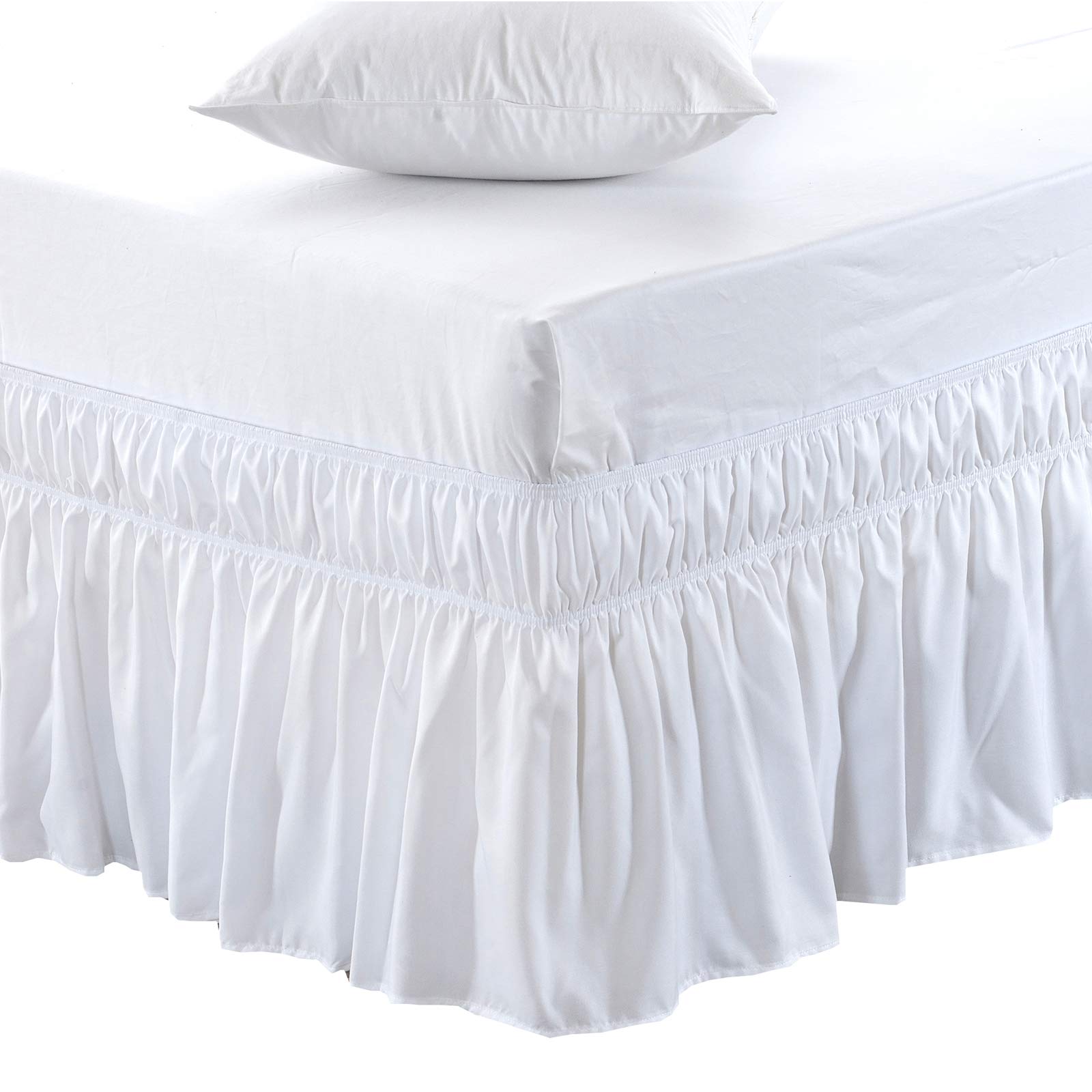 MEILA Wrap Around Bed Skirt Three Fabric Sides Elastic Dust Ruffled 18 Inch Tailored Drop,Easy to Install Fade Resistant-White, 