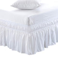 MEILA Wrap Around Bed Skirt Three Fabric Sides Elastic Dust Ruffled 16 Inch Tailored Drop,Easy to Install Fade Resistant-White, 