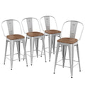 Yongqiang 30 inch Bar Stools Set of 4 Farmhouse Bar Height Stools High Back Kitchen Bar Chairs Silver Metal Barstools with Woode