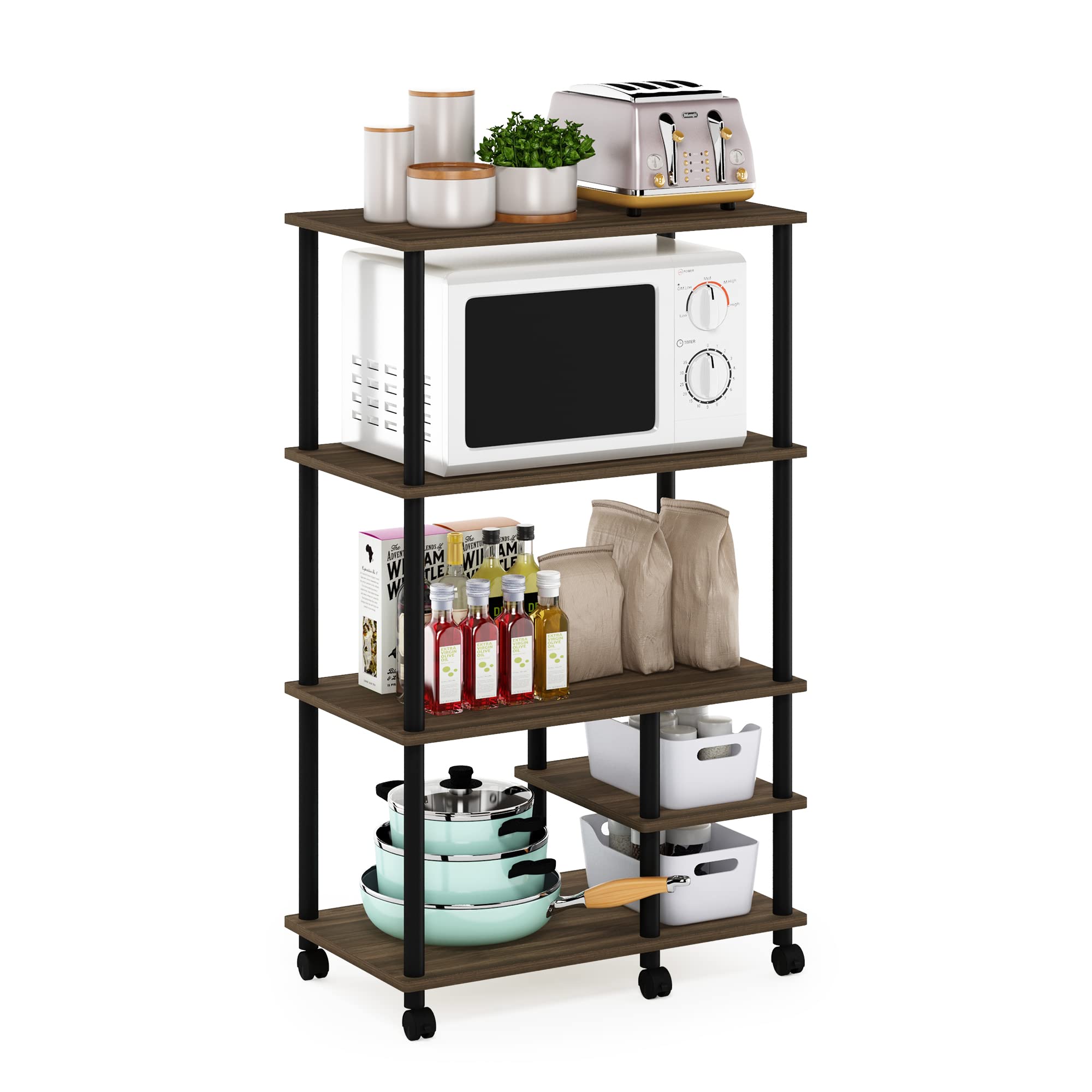Furinno Turn-N-Tube Kitchen Shelf Cart, Columbia Walnut/Black