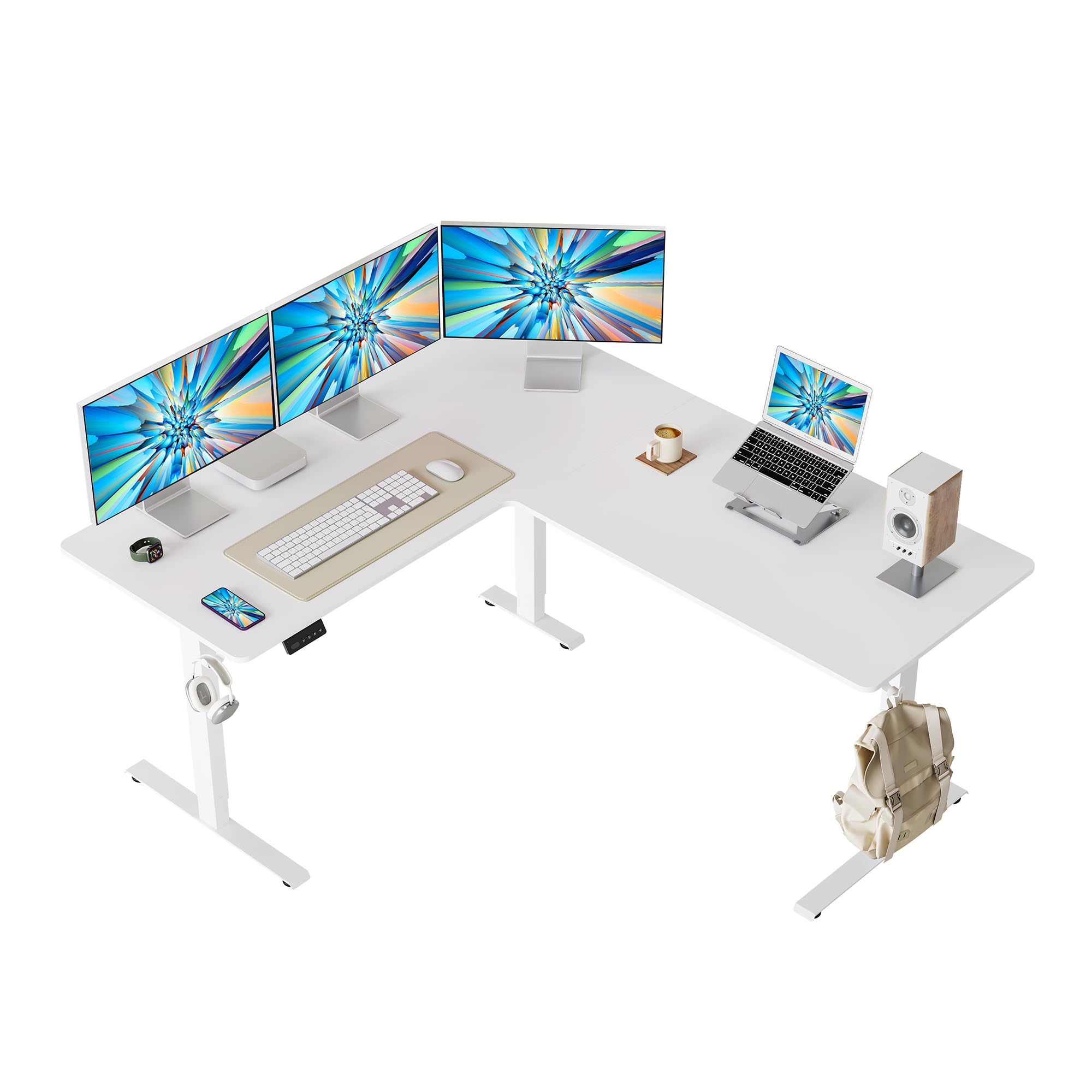 FEZIBO L Shaped Standing Desk, 63 Corner Standing Desk with Electric Adjustable Height, L Shaped Adjustable Desk with Splice Boa