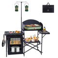 Nice C Camping Kitchen Station, Folding Table & Organizers, Upgrade Light Stand and Windshield Cooking Station, Carry Bag for Be