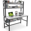 Aquzee Computer Desk with Hutch and Bookshelf, 47 inch Wide White Home Office Desk with Space Saving Design, White Desk with 3 T