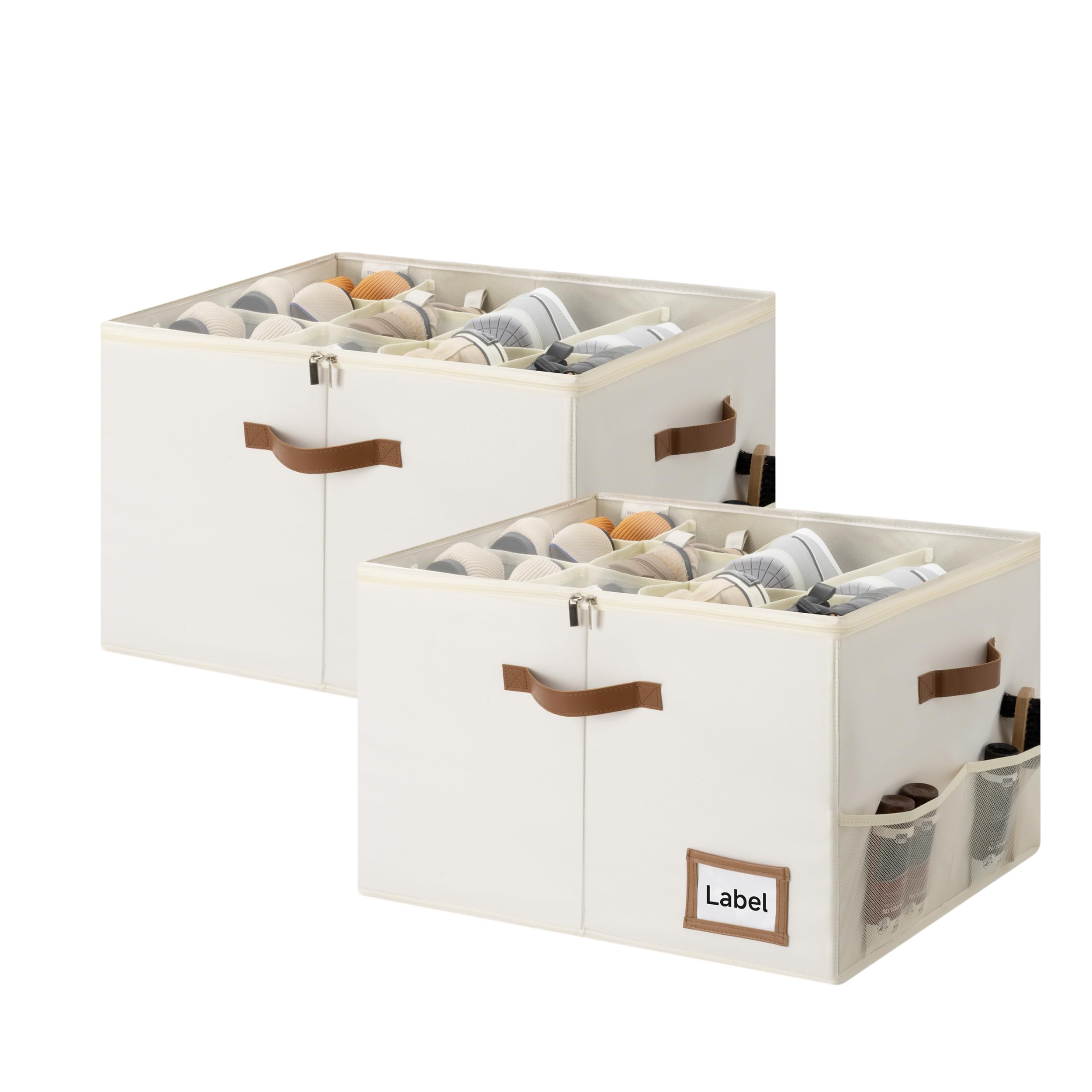 StorageWorks Shoe Oragnizer for Closet, 2 Pack Shoe Storage Cubes Holds Up to 16 Pairs, Space Saving Storage Boxes with Lid and 