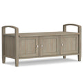 SIMPLIHOME Warm Shaker Entryway Storage Bench - 44 inch Wide Solid Wood Storage Seat in Distressed Grey, Transitional Bench Seat