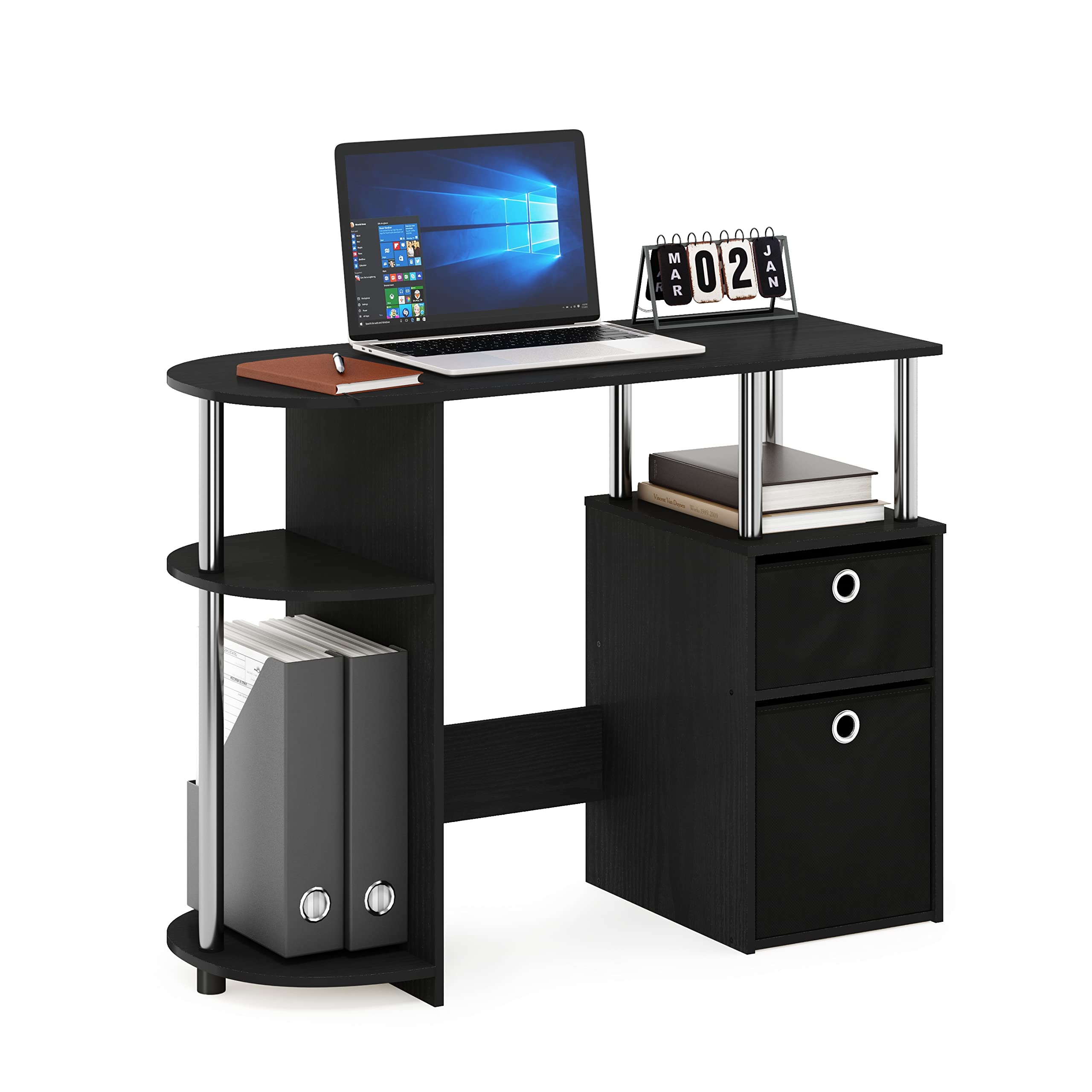 Furinno Jaya Simplistic Computer Study Desk, Americano/Chrome/Black
