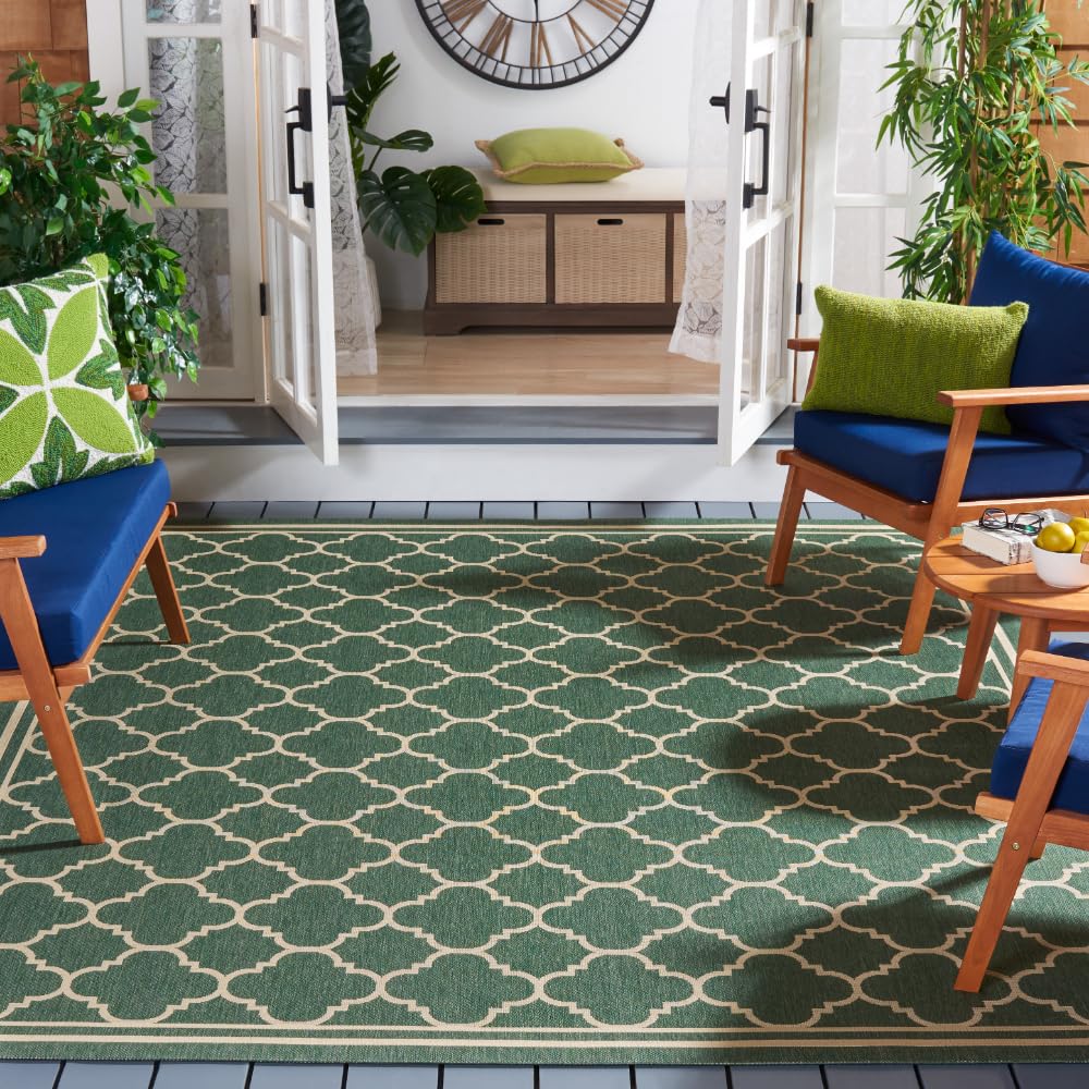 SAFAVIEH Courtyard Collection 8 x 10 Dark Green/Beige CY6918 Trellis Indoor/ Outdoor Waterproof Easy Cleaning Patio Backyard M