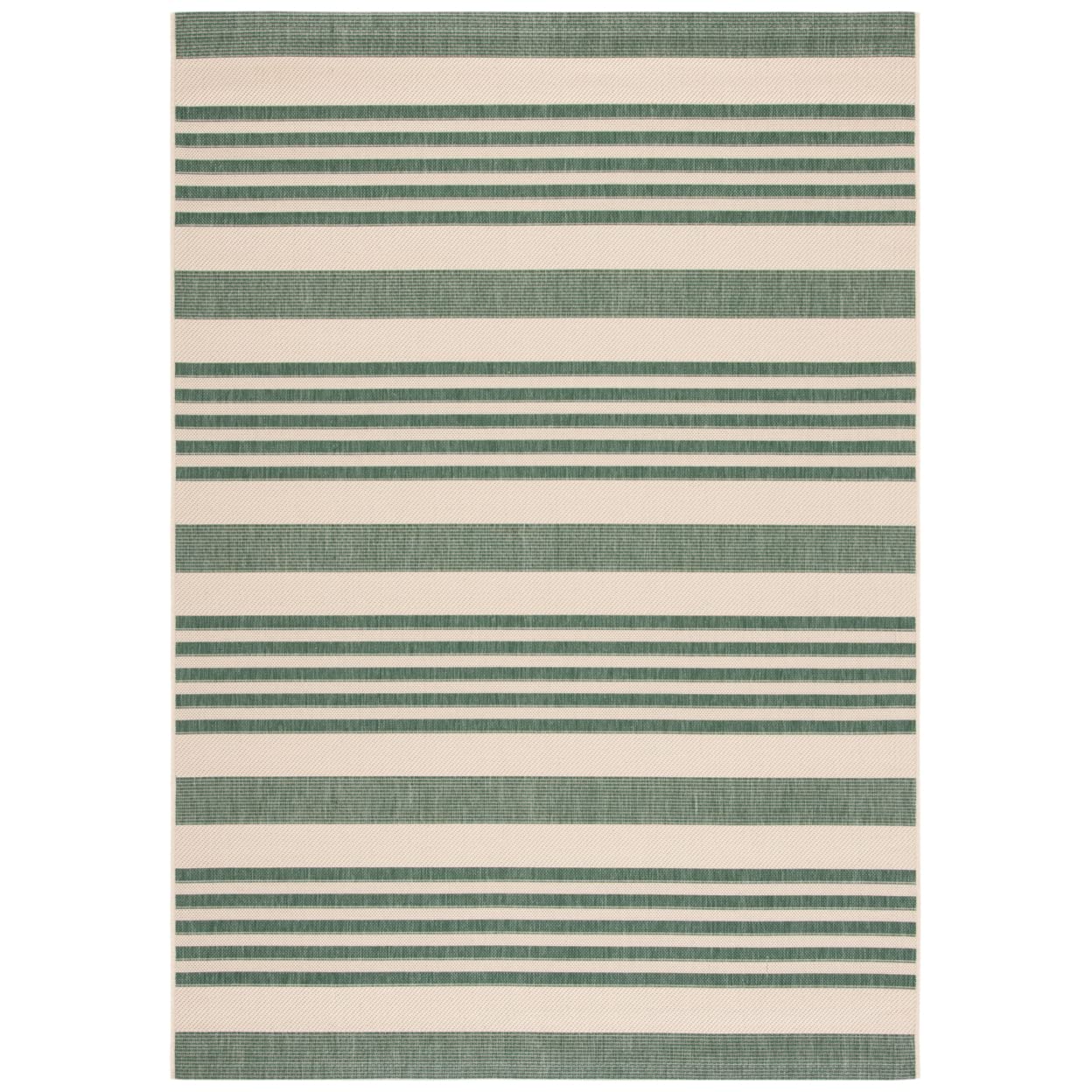 SAFAVIEH Courtyard Collection Area Rug - 4 Round, Beige & Dark Green, Stripe Design, Non-Shedding & Easy Care, Indoor/Outdoor &