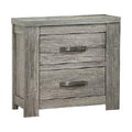 Benjara Wooden Nightstand with Two Drawers and Metal Bar Handles, Gray