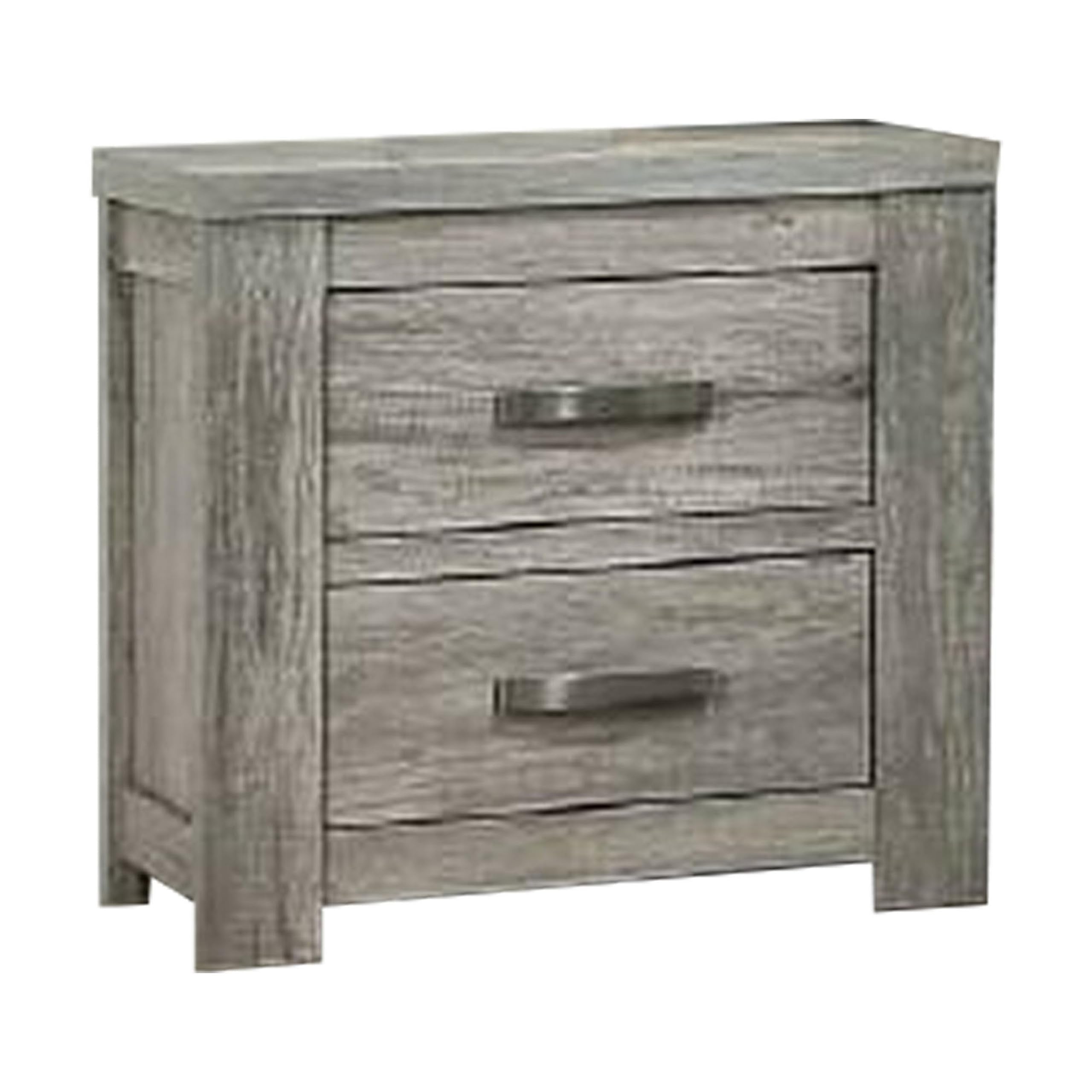 Benjara Wooden Nightstand with Two Drawers and Metal Bar Handles, Gray