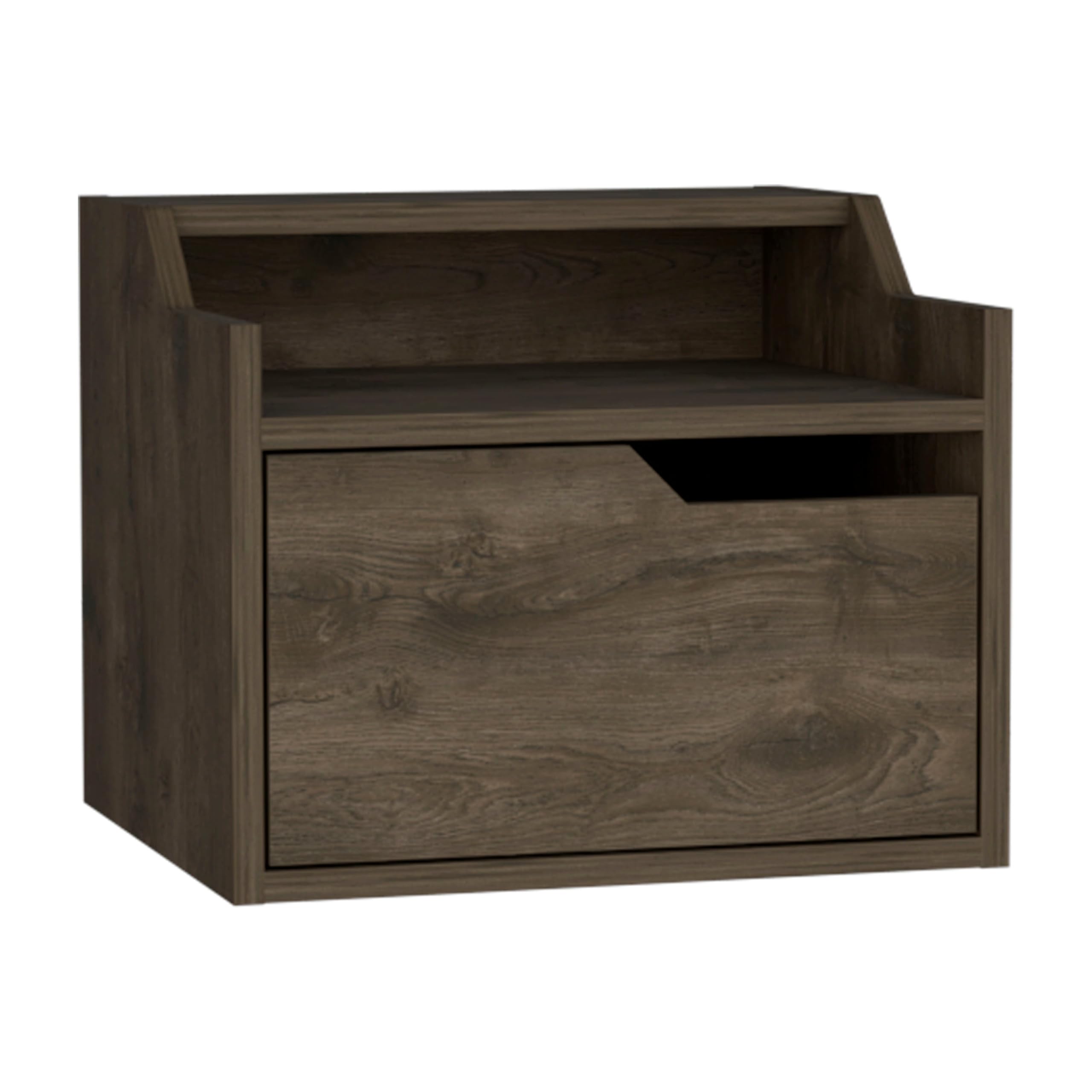 Tuhome Busan Modern Floating Nightstand, Single-Drawer Design with Sleek Two-Tiered Top Shelf Surfaces- Dark Brown