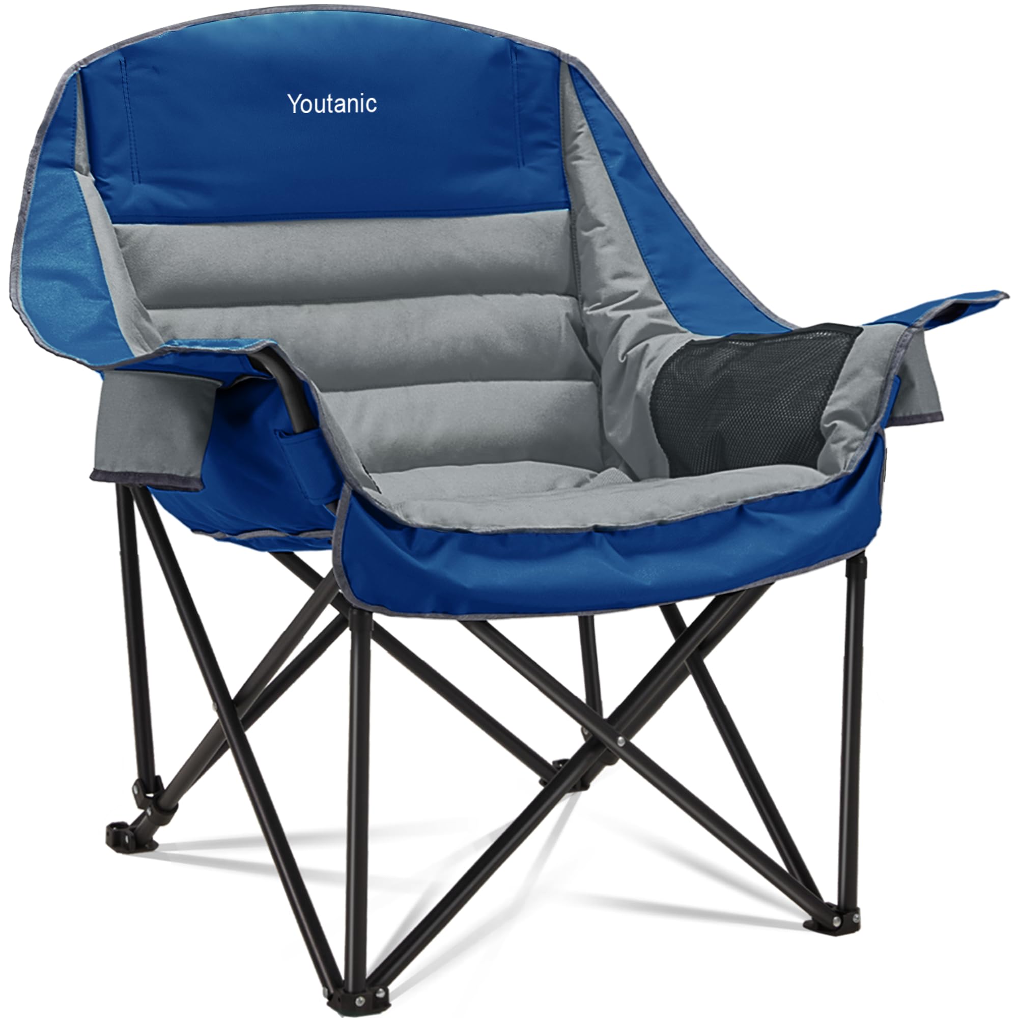Youtanic Oversized Camping Chair, Portable Folding Camping Chairs with Side Pocket, Cup Holder and Carry Bag, Heavy Duty Outdoor