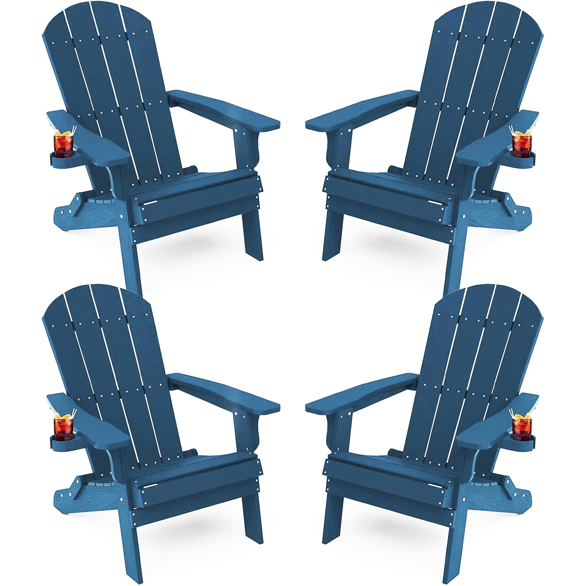 YEFU Adirondack Chair, Foldable Oversized Plastic Adirondack Chair Set of 4 with Cup Holder, Patio Chair with Weather Resistant 