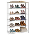Yusong Shoe Rack, 6 Tier Shoe Organizer Storage for Closet Entryway, Narrow Tall Metal Shoe Shelves with Industrial Wooden Top, 
