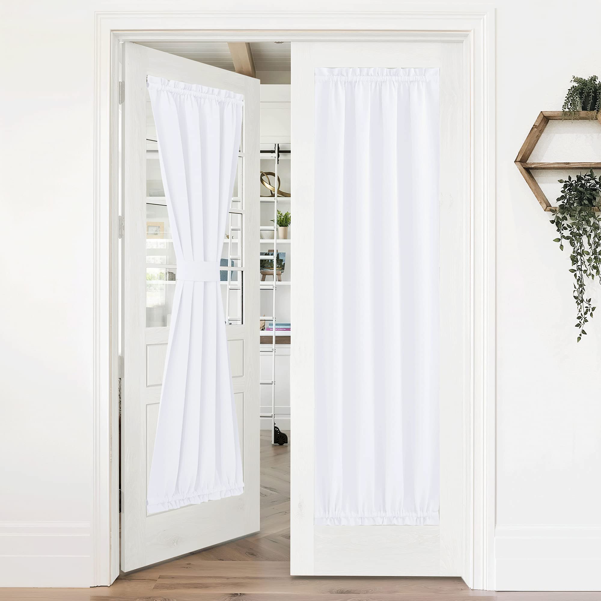 NICETOWN Pure White Curtain Panel for Door - Thermal Insulated 50% Sunlight Blocking Short French/Sliding/Patio Door Blind Drape