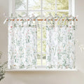 jinchan Linen Kitchen Curtains Floral Printed Tier Curtains 36 Inch Length Farmhouse Cafe Tie Top Botanic Small Window Drapes fo