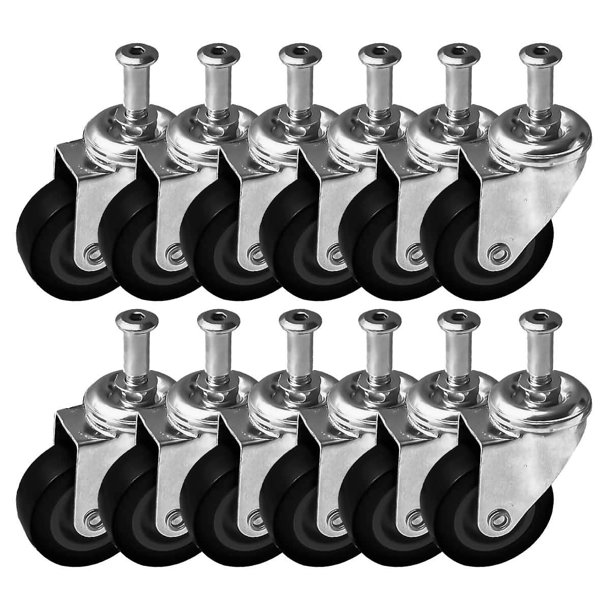 FactorDuty 12 Pack Heavy-Duty 2 Swivel Caster Wheels for Creeper Service Cart Stool Post Mount