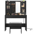 VASAGLE Vanity Desk with Power Outlets, Makeup Vanity with Mirror and Lights, Upholstered Vanity Stool, Dimmable LED Lights, 6 C
