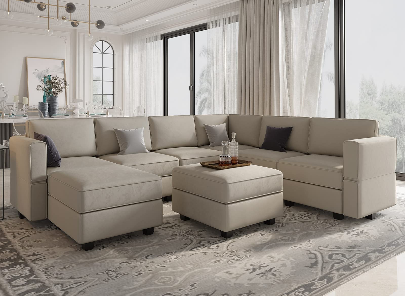 Belffin Modular Sectional Sofa with Storage Seat Oversized U Shaped Couch with Reversible Chaise Sofa Set with Ottoman Velvet Gr