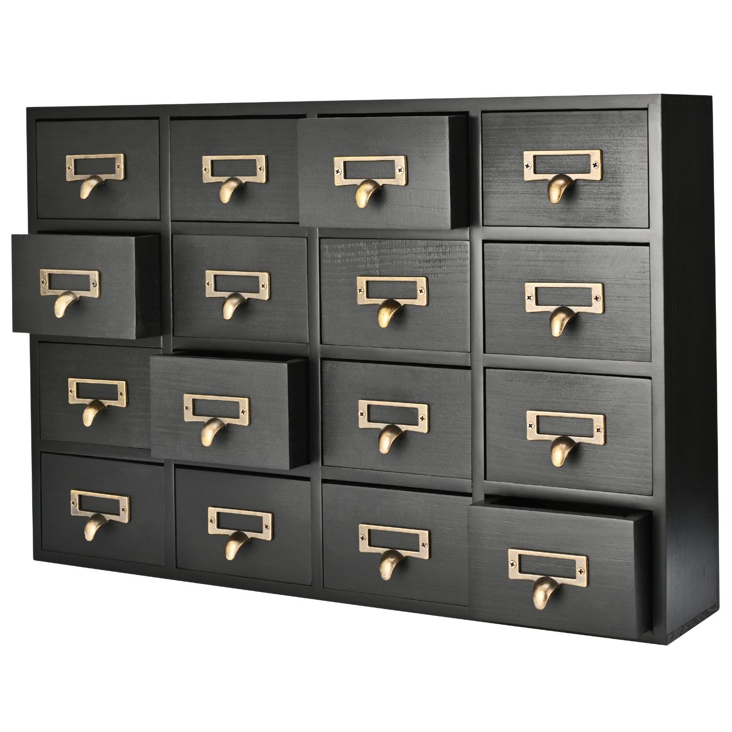 Flexzion Apothecary Cabinet with Drawers - 16 Vintage Apothecary Drawers Desktop Organizer for Home & Office - Wooden Tabletop L