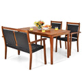 Tangkula 4 Pieces Patio Dining Set for 4, Patiojoy Space-Saving Outdoor Acacia Wood Dining Table and PE Rattan Chairs Set with 1