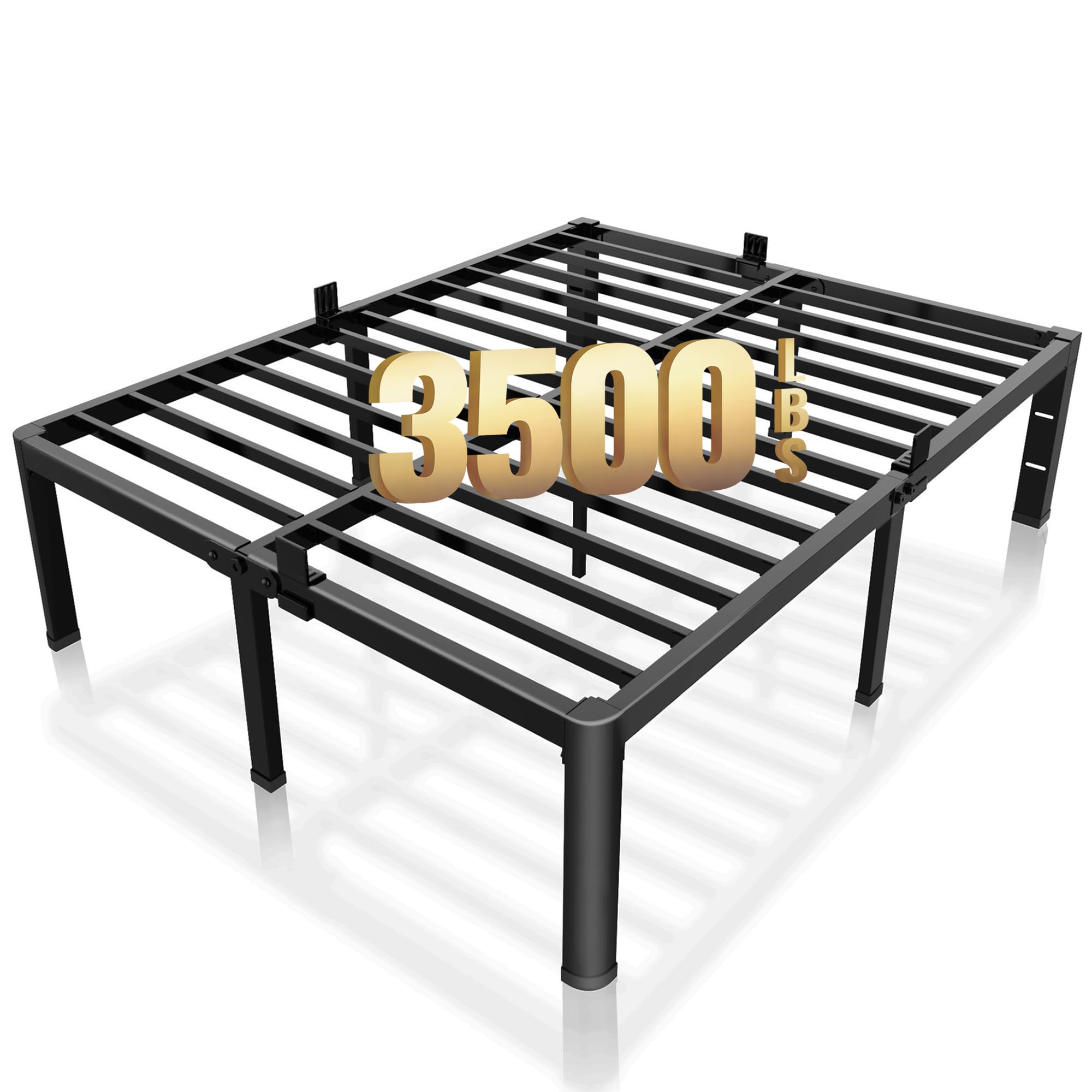 ROIL 18 Inch King Bed Frame with Rounded Corner and Headboard Hole Mattress Retainers 3500LBS Metal Heavy Duty Steel Slats No Bo