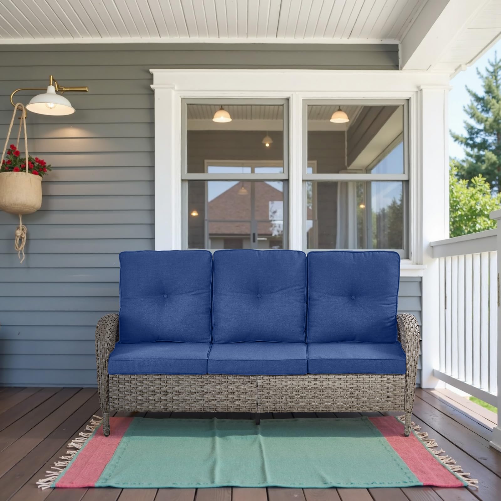 Belord Outdoor Patio Furniture - Wicker Sofa with Removable Cushion, 3 Seater Rattan Couch with Deep Seat, High Backrest, All-We