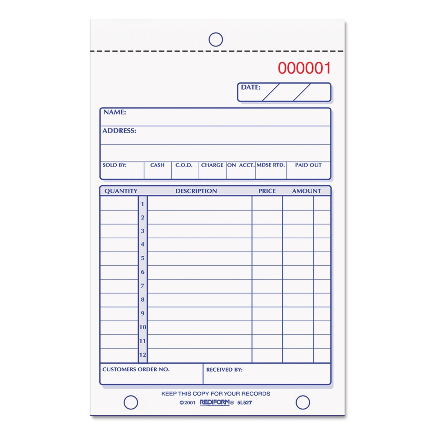 Rediform 5L527 Sales Book 4 1/4 x 6 3/8 Carbonless Duplicate 50 Sets/Book