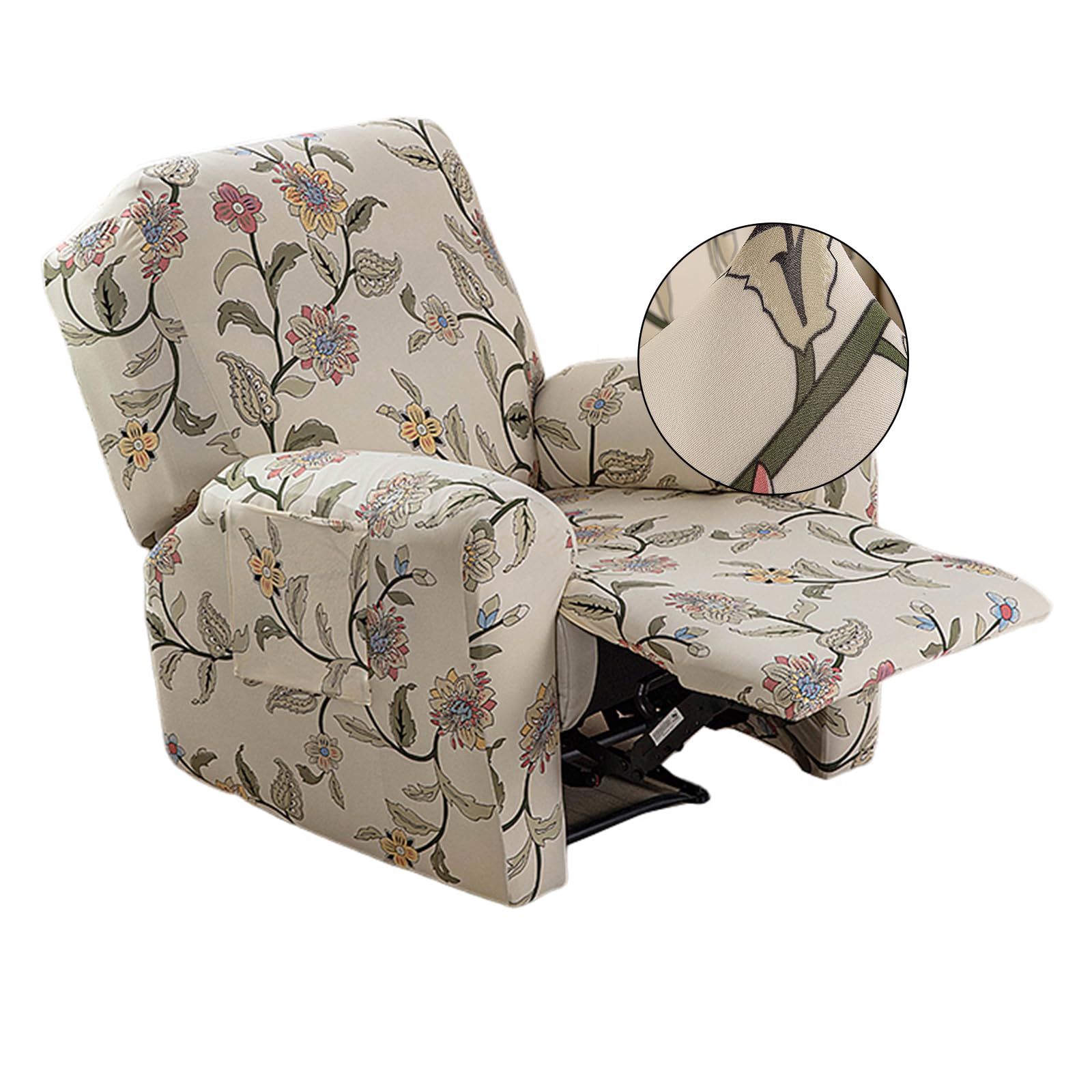 CRFATOP Printed Recliner Cover with Pockets Single Reclining Slipcover 4-Pieces Lazy Boy Recliner Sofa Chair Cover with Elastic 