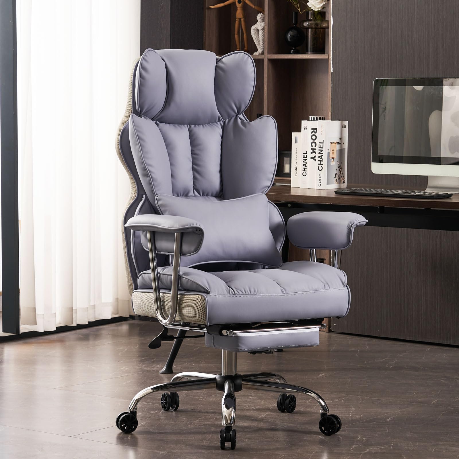 Efomao Big and Tall Office Chair 400LBS, High Back Office Chair for Heavy People, Executive Office Chair with Foot Rest, Home Of