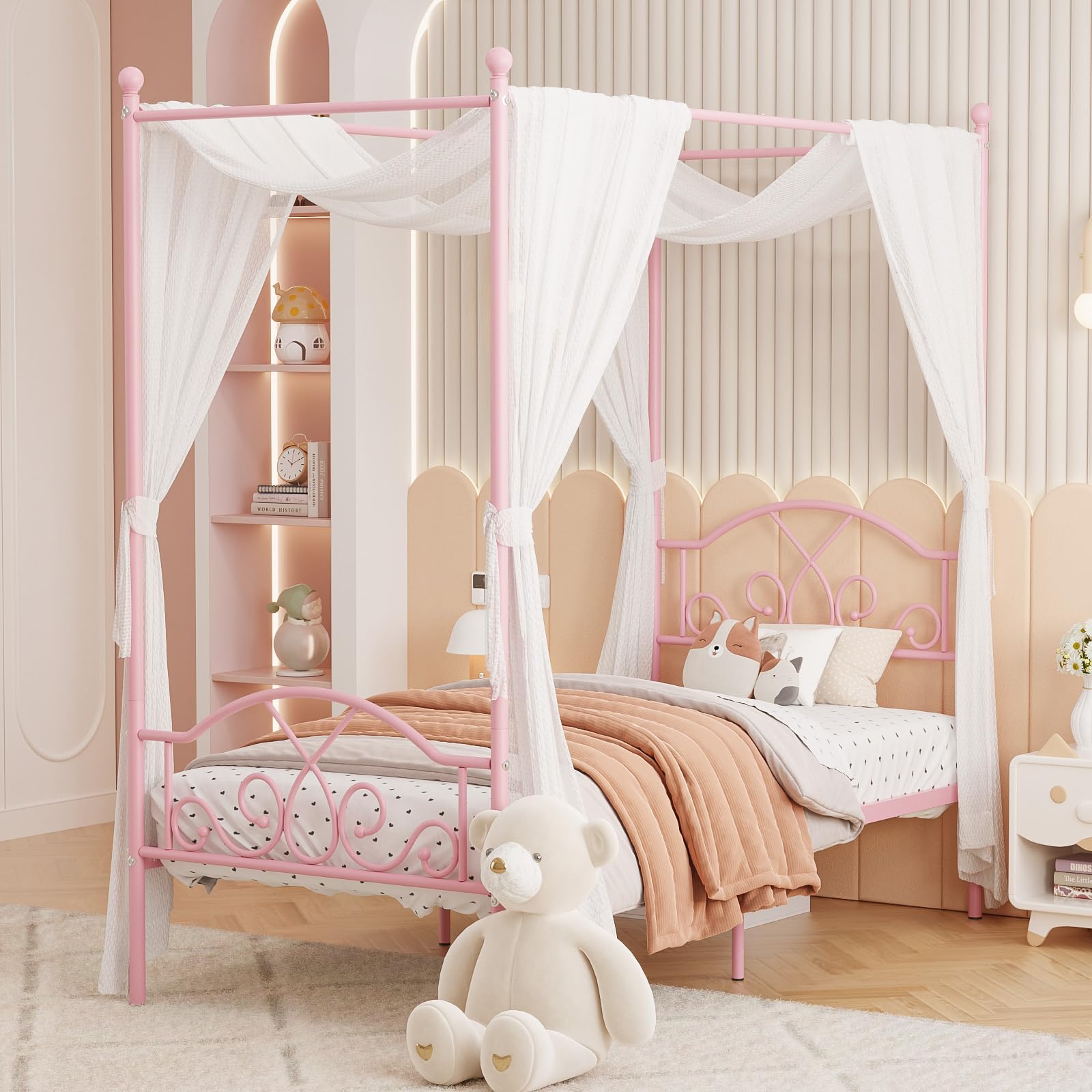 Weehom Princess Canopy Bed Frame with 4 Posters, Sturdy Metal Platform Mattress Foundation with Headboard&Footboard No Box Sprin