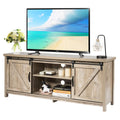 CASART Wooden TV Cabinet, 3 Tier TV Console Table with Sliding Barn Doors and Shelves, Rustic Media Entertainment Center for Liv