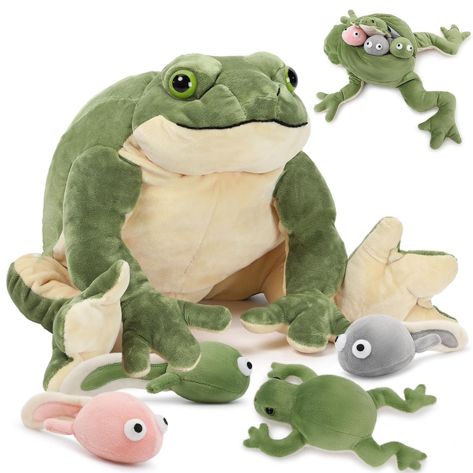 Tezituor Giant Mommy Frog Stuffed Animal with 4 Babies,20.5    Realistic Frog Plush Toy Soft Pillow Adorable Frog Plushies Gifts