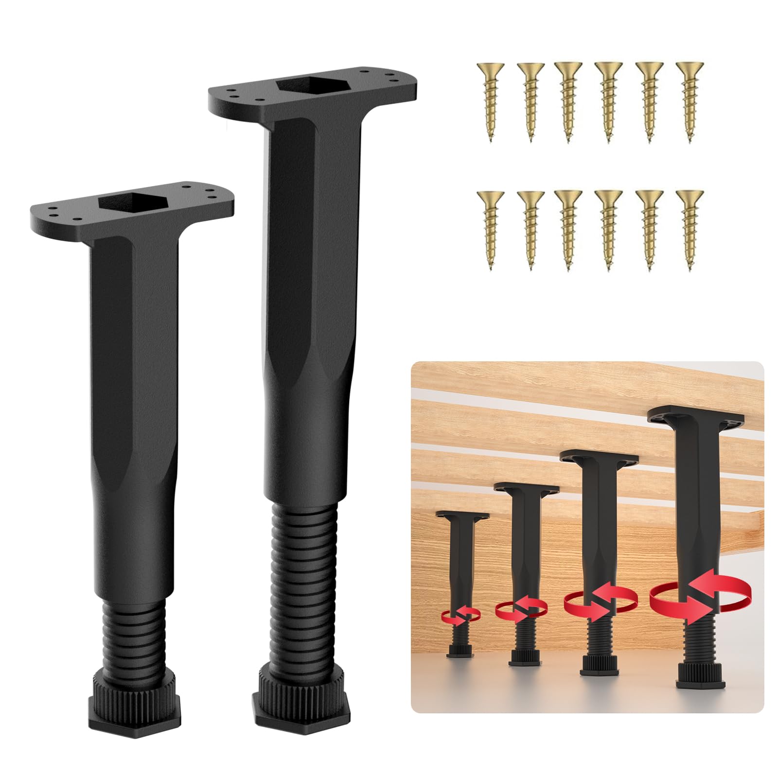 SKMYL Adjustable Height Center Bed Support Leg for Sagging Shelf, Furniture Legs for Frame,Slat and Riser (7-13.5(2PCS))