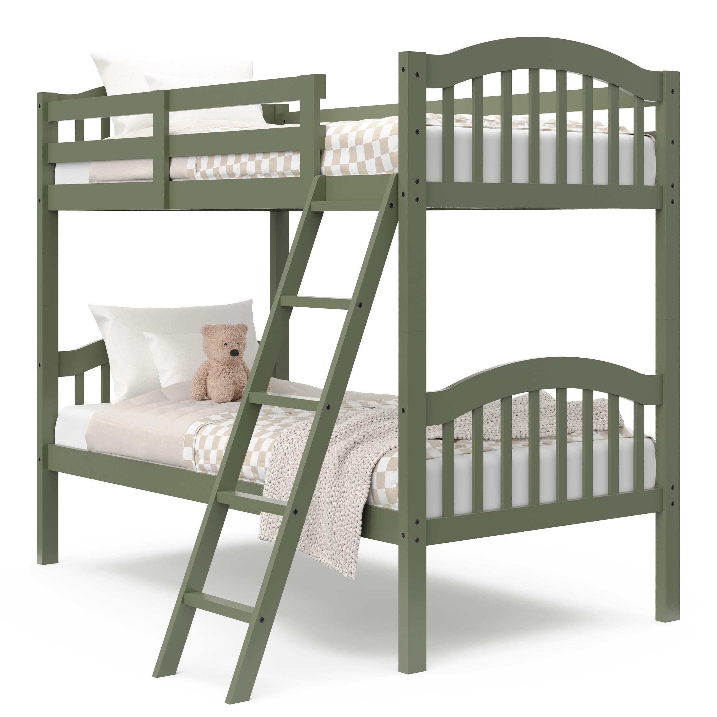 Storkcraft Long Horn Twin-Over-Twin Bunk Bed (Olive) - GREENGUARD Gold Certified, Converts to 2 Individual Twin beds