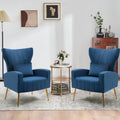 ZJhome Living Room Chairs Set of 2 Modern Velvet Accent Chairs with Lumbar Pillow, High Back Armchair Arm Chairs with Gold Metal