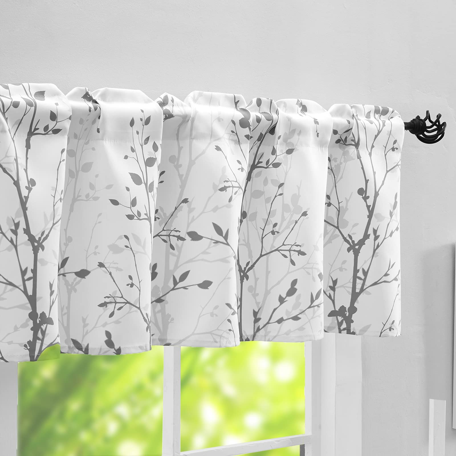 Luvyohmee Tree Branch Printed Curtain Valance, 18 inches long Window Treatment Valance, Grey Window Valances for Kitchen, Bathro