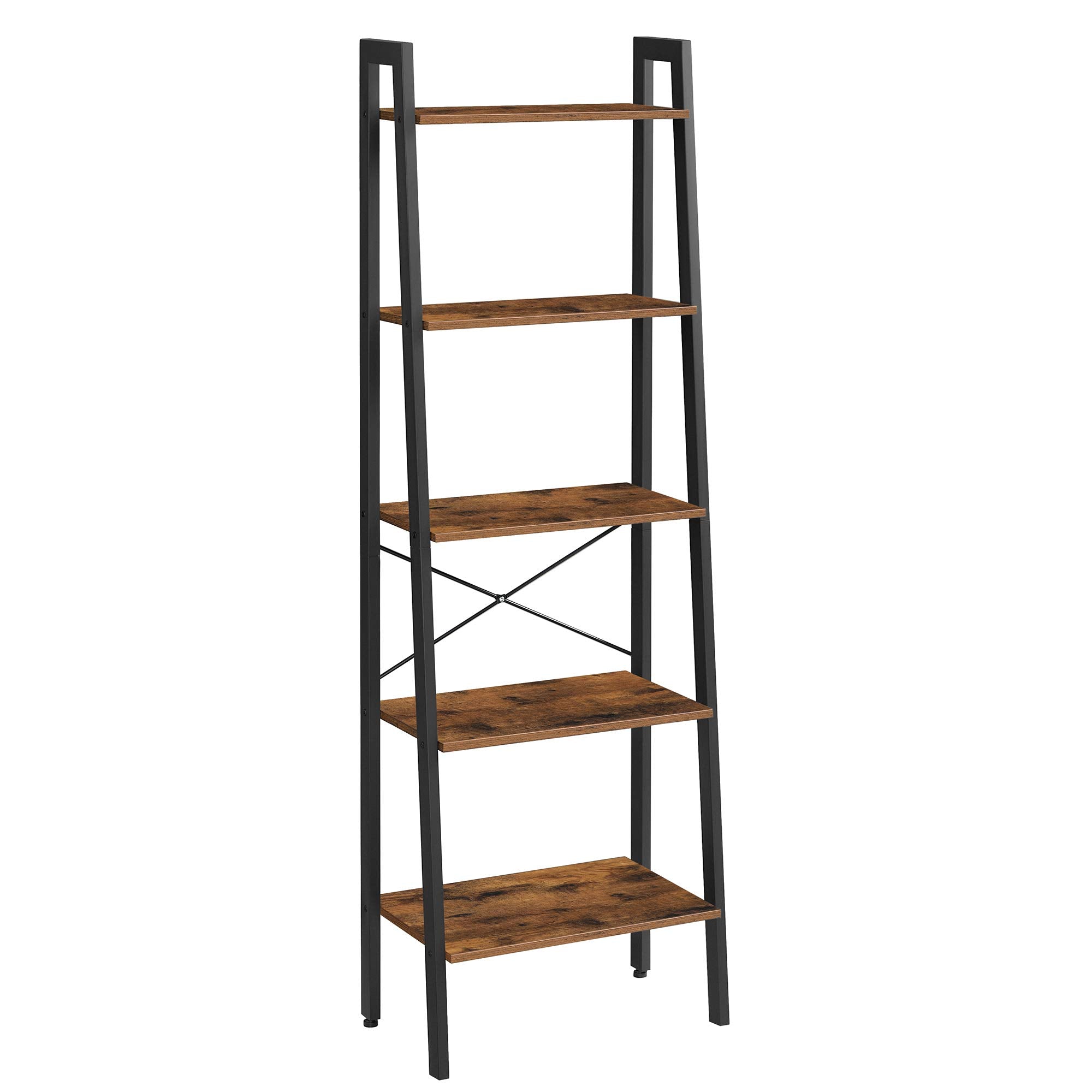 VASAGLE Ladder Shelf, 5-Tier Bookshelf, Storage Rack, Bookcase with Steel Frame, Wood Look Accent Furniture with Metal Frame, 22