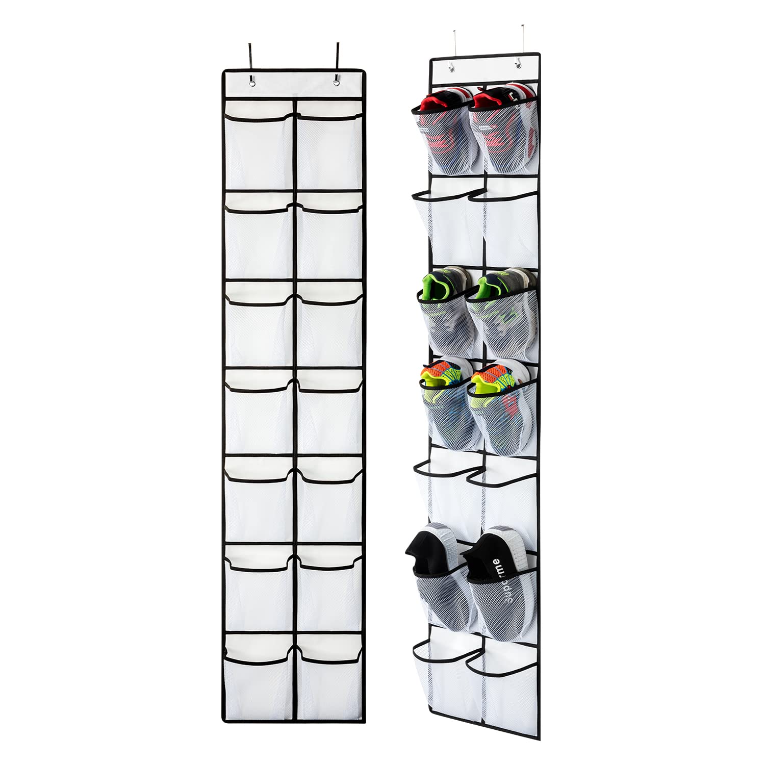 KEEPJOY Over the Door Shoe Organizer, Hanging Shoe Organizer with 4 Hooks, Shoe Holder with 14 Mesh Pockets Closet Door Shoe Sto