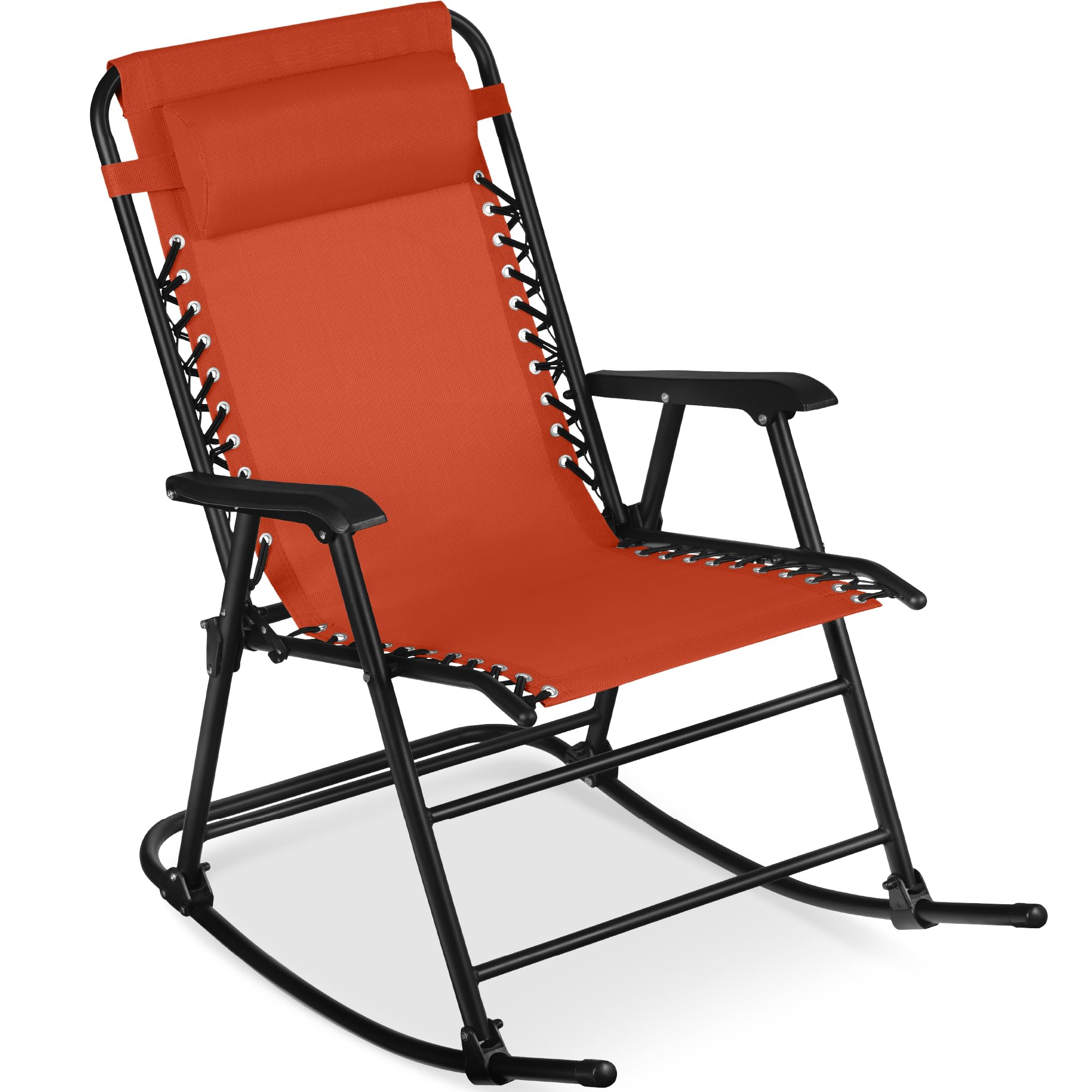Best Choice Products Outdoor Folding Rocking Chair, Zero Gravity Lounge Chair, Patio Rocker w/Headrest Pillow - Burnt Orange