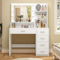 Quimoo Makeup Vanity Desk with Mirror & Lights, Vanity Desk with 5 Drawers & Storage Shelves, Vanity Table, 3 Color Modes & Adju
