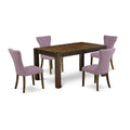 East West Furniture CNGA5-77-40 5 Piece Dining Table Set for 4 Includes a Rectangle Rustic Wood Dinner Table and 4 Dahlia Linen 