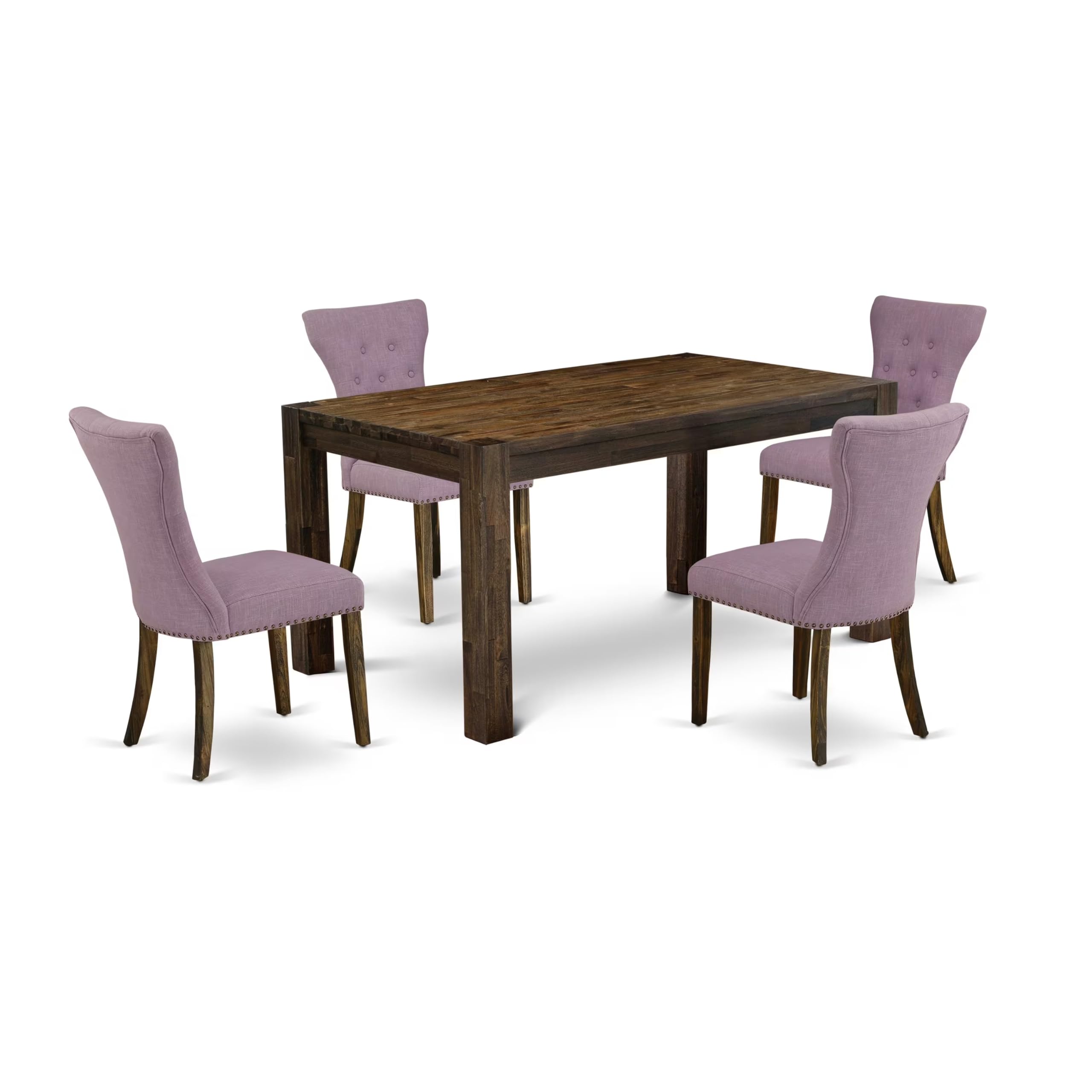 East West Furniture CNGA5-77-40 5 Piece Dining Table Set for 4 Includes a Rectangle Rustic Wood Dinner Table and 4 Dahlia Linen 