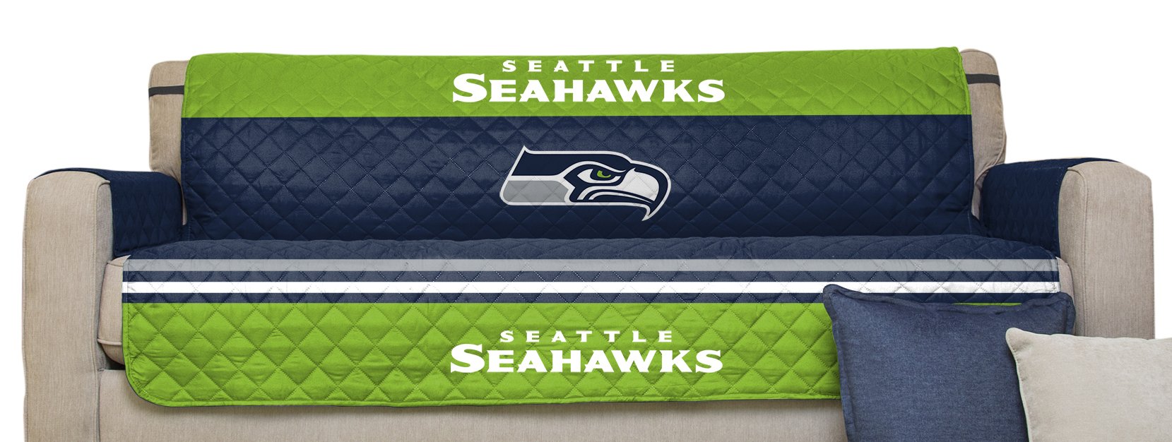 Pegasus Sports NFL Seattle Seahawks Furniture Protector with Elastic Straps, Sofa, College Navy