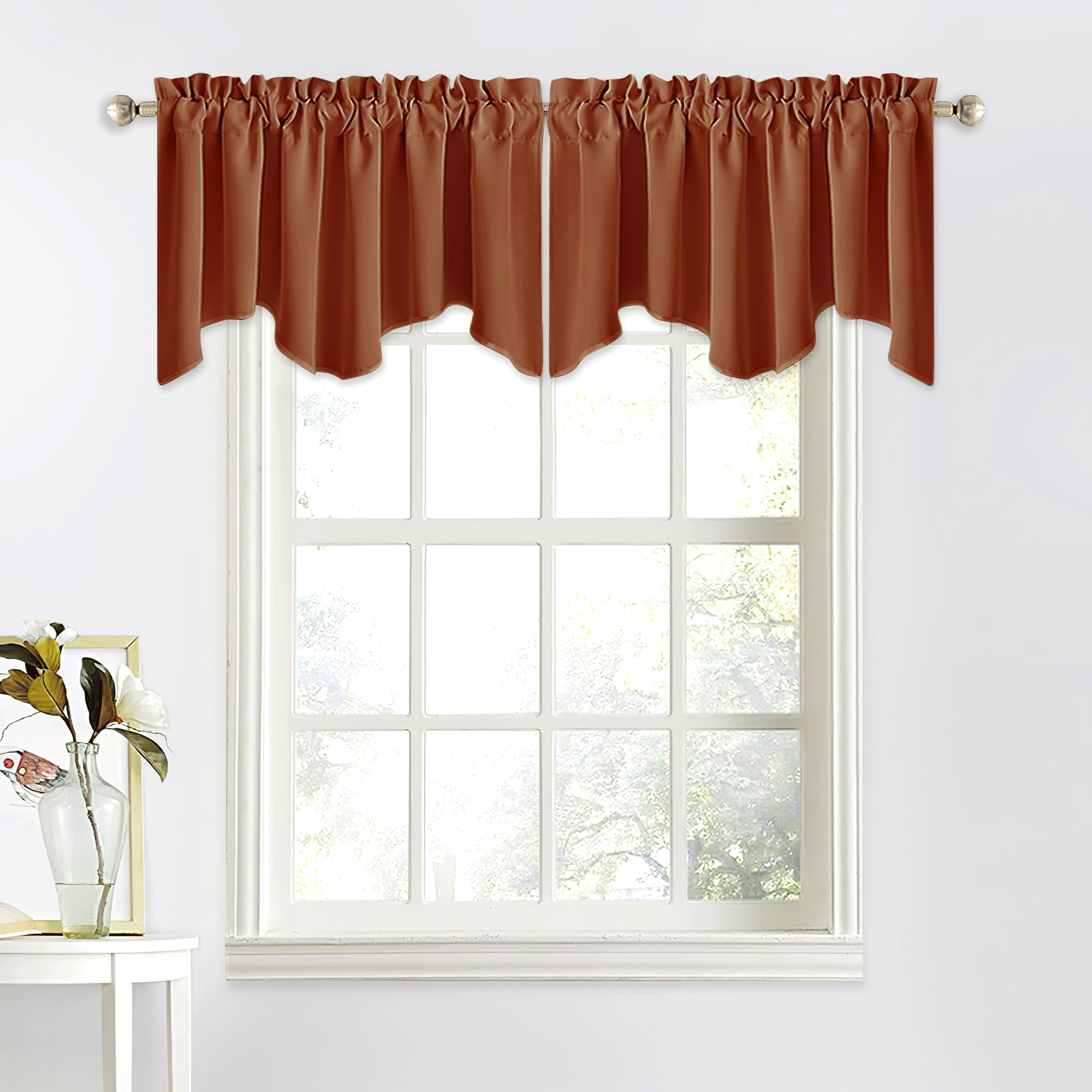 NICETOWN Burnt Orange Curtain Valance for Windows Modern Rod Pocket Valance Window Treatments 2 Panels Short Valances for Kitche