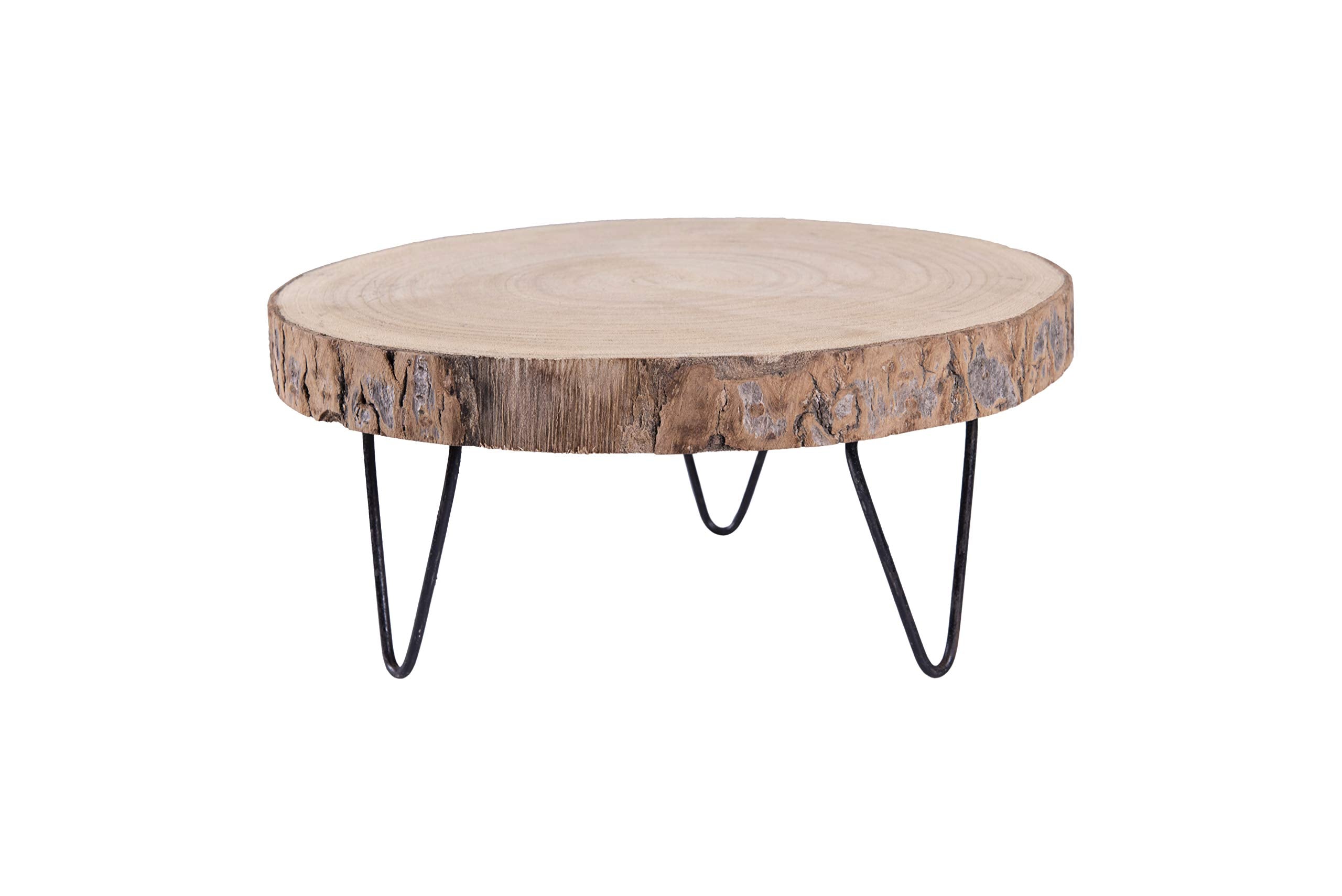 Creative Co-Op Large Paulownia Wood Pedestal with Metal Legs