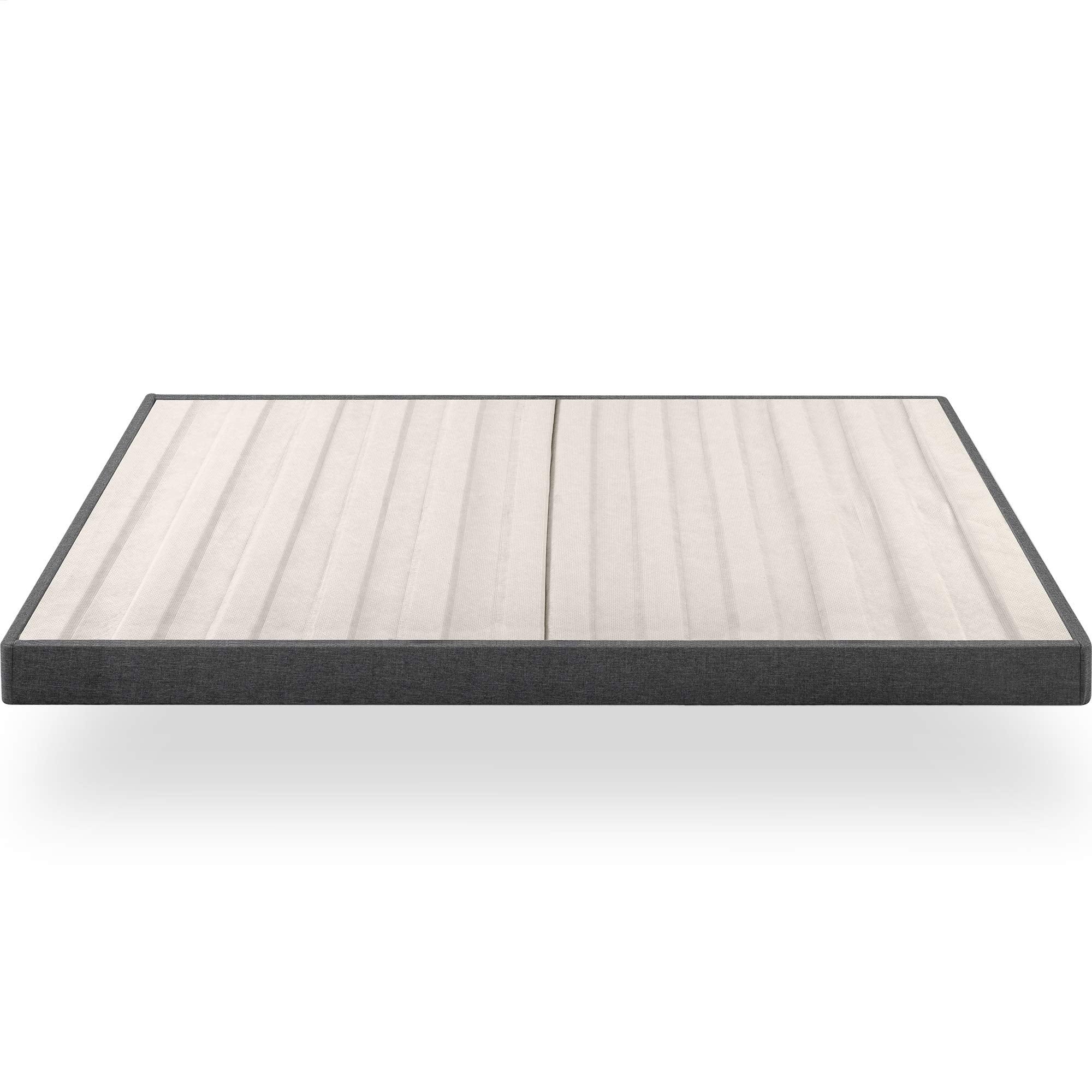 ZINUS Upholstered Metal and Wood Box Spring / 4 Inch Mattress Foundation / Easy Assembly / Fabric Paneled Design, Queen, Grey