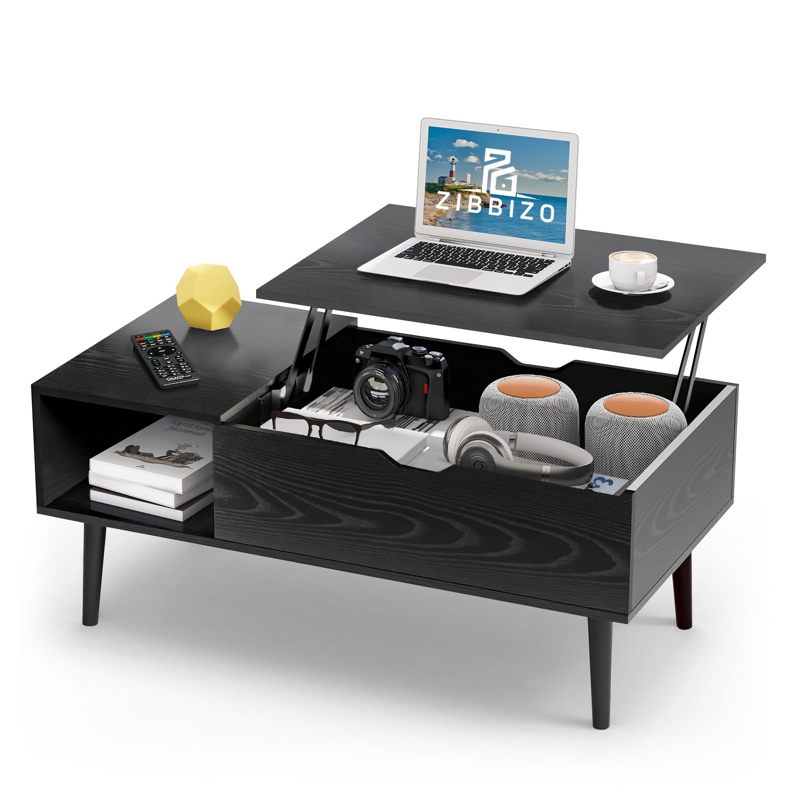 Coffee Table, Lift Top Coffee Tables for Living Room, Small Modern Wooden Center Tables with Storage Shelf and Hidden Compartmen